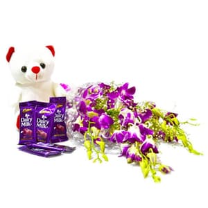 Orchids with Chocolates n Teddy